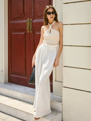 Semi-Sheer Pleated Mid-Waist Pants