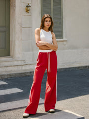 Mid-Waist Drawstring Sweatpants With Side Stripe