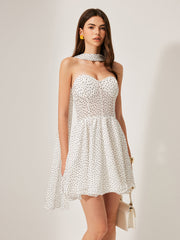 Semi-Sheer Polka Dot Dress With Scarf Detail