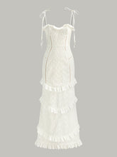 Lace-Up Tie Strap Ruffled Slit Dress