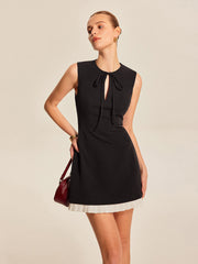 Ruffled Hem Keyhole Tie Detail Dress