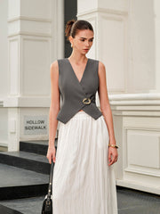 V-Neck Metal Tie-Back Vest With Belt