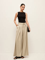 High-Waist Pockets Belted Pants