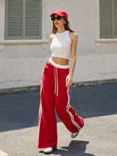 Mid-Waist Drawstring Sweatpants With Side Stripe