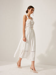 Cotton Floral Lace Belted Dress