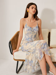 Chiffon Tie-Front Flared Hem Dress