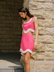 Color Block Trim Cotton & Linen Skirt Set