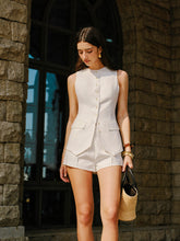 Linen & Cotton Button Sleeveless Shorts Set