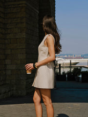 Linen Blend Button-Front Dress With Pockets