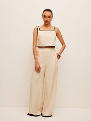 Cotton & Linen Contrast Trim Square-Neck Tank Top