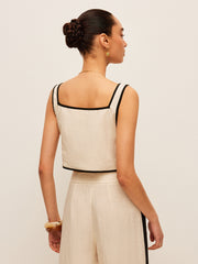 Cotton & Linen Contrast Trim Square-Neck Tank Top
