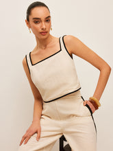 Cotton & Linen Contrast Trim Square-Neck Tank Top