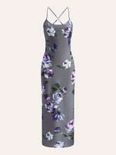 Satin Floral Print Side-Slit Dress