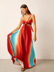 Satin Cut-Out Waist Gradient Dress