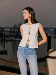 Shell Button Detail Sleeveless Top