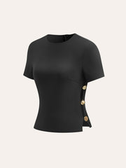 Cut-Out Side Metal Detail Zipper T-Shirt