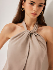 Cotton & Linen Halter Neck Backless Top