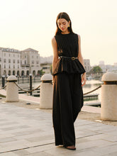 Peplum Top Wide-Leg Pants Set With Belt