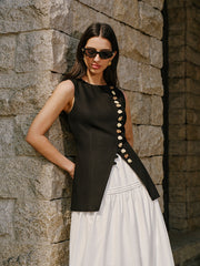 Linen Blend Button-Detail Vest