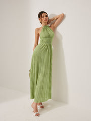 Pleated Halter Backless Dress
