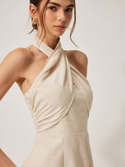 Cotton & Linen Crisscross Neckline Dress