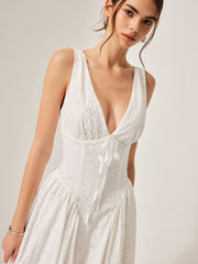 Cotton Embroidered Back Lace-Up Dress