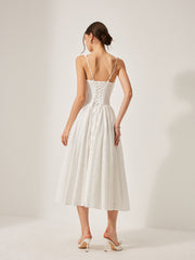 Cotton Embroidered Back Lace-Up Dress