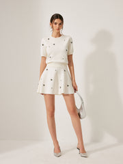 Short Sleeve Metal Detail Plain Sweater