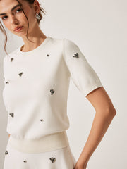 Short Sleeve Metal Detail Plain Sweater