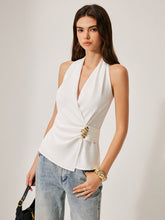 Crisscross Neckline Metal Detail Sleeveless Blouse