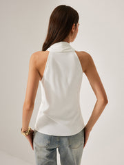 Crisscross Neckline Metal Detail Sleeveless Blouse