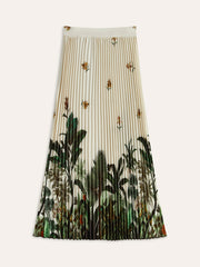 Boho Print Mid-Waist Oversized Pleated Zipper Skirt