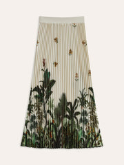 Boho Print Mid-Waist Oversized Pleated Zipper Skirt