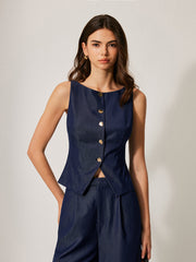 Button-Front Sleeveless Vest