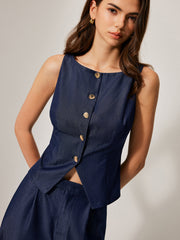 Button-Front Sleeveless Vest