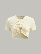 Cut-Out Ruched Metal Detail Ribbed T-Shirt
