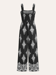Smocked Floral Print Jumpsuit