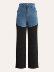 Mid-Waist Color Block Denim Pants