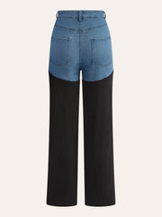 Mid-Waist Color Block Denim Pants