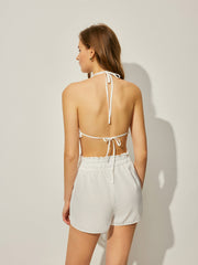 Three-Piece Shirt Bikini Top With Shorts Set