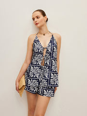 Floral Print Halter Top With Shorts Set