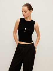 Ribbed Knit Vest With Metal Detail