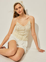 Crochet Knit Vest With Decor Button