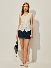 Cotton Floral Embroidery Vest