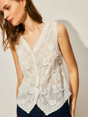 Cotton Floral Embroidery Vest