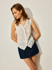 Cotton Floral Embroidery Vest