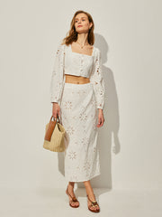 Cotton Hollow Floral Skirt Set