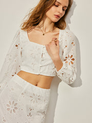 Cotton Hollow Floral Skirt Set