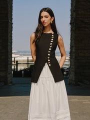 Linen Blend Button-Detail Vest