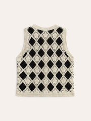 Embroidered Diamond Pattern Knit Vest